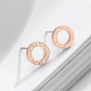 Minimalist geometric hammered texture round stud earrings in rose gold finish for women