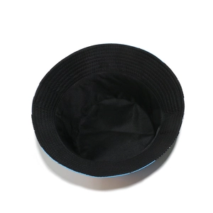 Vertical top view showing the black inner lining and reinforced stitching of the bucket hat