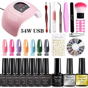 Professional 54W UV LED nail lamp kit with 7 gel polish colors and complete manicure tools