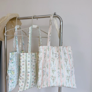 Set di borse shopper in cotone con stampe floreali e a righe da donna