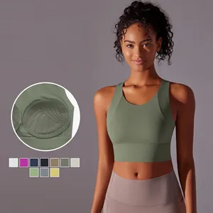 Reggiseno Sportivo Donna Gilet Yoga Coppe Fisse Nylon Imbottito Senza Ferretto Racerback Top per Fitness Allenamento