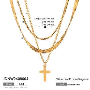 Three-layer gold stainless steel cross necklace with waterproof length specifications