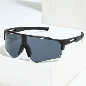 Sporty matte black cycling sunglasses with grey wraparound lenses for outdoor sports