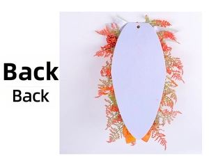 Detail view of autumn wreath back with grey felt base, maple leaves and ribbon