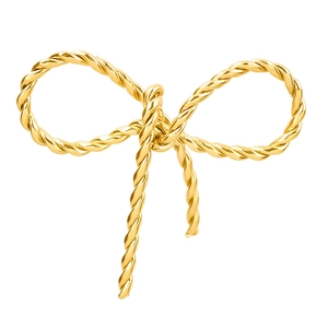 Macro shot of 304 stainless steel golden bow pendant with elegant rope texture detail