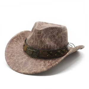 Western Cowboy Hat Vintage Suede Texture Wide Brim Bull Head Studded Outdoor Sun Protection Retro Jazz Style Men Women