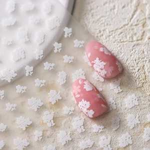 Japanese style 3D white cherry blossom nail stickers with floral embossed design