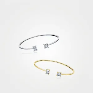 Minimalist open s925 silver bracelets in gold and silver finish with rectangular gemstones