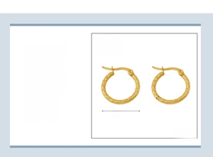Detail view of 18k gold plated stainless steel spiral hoop earrings with dimensions
