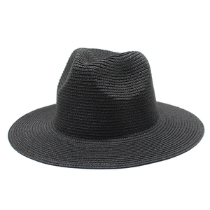Classic black straw Panama hat with fine weave and flat brim for sun protection
