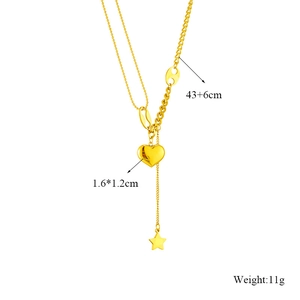 Gold star tassel heart pendant necklace with asymmetric chain design for women