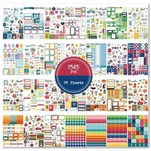 Detail showing 1345 pieces of decorative planner stickers on 28 sheets for journaling
