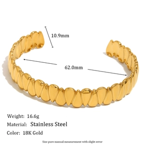 Minimalist 18K gold-plated stainless steel open bangle with teardrop charm details