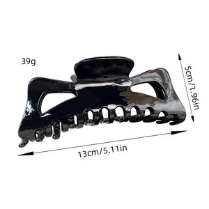 Large black acetate hair claw clip 13cm hollowed shark hair clip for women's thick hair