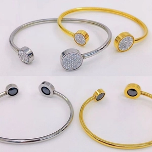 Stainless Steel Magnetic Therapy Cuff Bracelet C-Shaped Open Bangle With Rhinestones Healthcare Jewelry For Women Men