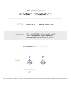 Detail view of fan-shaped silver earrings with cubic zirconia, size 3.3cm by 2cm
