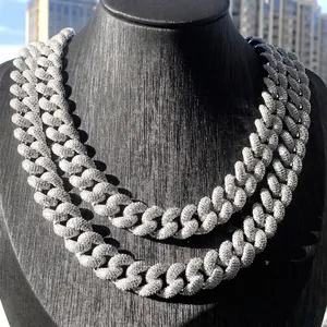 Men Hip Hop Iced Out Cuban Link Chain Necklace Bracelet Copper Full Paved Zircon Rhinestone Silver Color Streetwear Jewelry