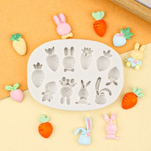 Silicone mold featuring cartoon bunnies and carrots for DIY cake toppers and crafts
