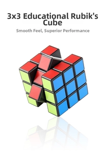 Action shot of 3x3 educational magic cube rotating smoothly on white background