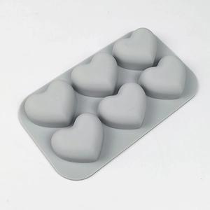 Grey 6-cavity heart silicone mousse mold for DIY Valentine baking and chocolate