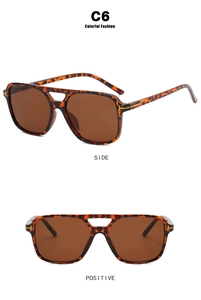Detail of tortoise frame sunglasses with brown lenses and golden T-shaped metal hinges