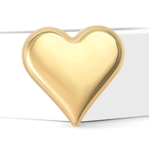 Elegant gold heart brooch for women, stylish alloy suit pin accessory on white platform