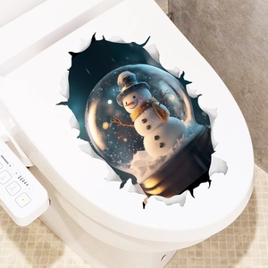Sticker 3D bonhomme de neige boule à neige pour décor de couvercle de toilette