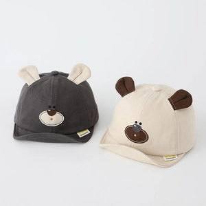 Infant cotton baseball cap with cute 3D bear ears and soft brim for sun protection