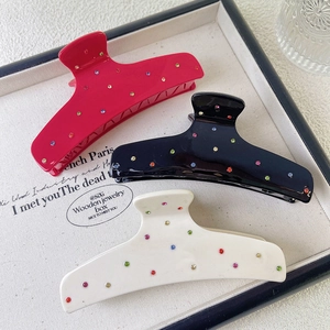 Acetate Hair Claw With Colorful Rhinestones French Style Elegant Shark Clip Non-slip Large Hair Accessory For Women