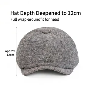 Vintage grey newsboy cap for men featuring 12cm deep design and breathable fabric