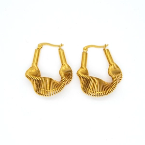 Modern gold-plated stainless steel U-shaped earrings with unique coiled spring texture