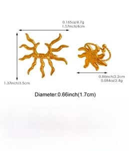 Detailed dimension guide for hollow sun jewelry set showing exact weight and size measurements
