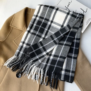Cashmere Feel Scarf Plaid Check Pattern Long Shawl Wrap With Tassels Warm Winter Neck Warmer For Women British Style