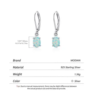 Elegant 925 sterling silver leverback earrings featuring oval blue opal gemstones