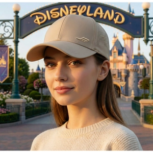 Beige breathable baseball cap for men with side ventilation holes and metal logo detail