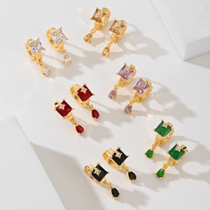 Fashion Copper Gold Plated Square And Teardrop Rhinestone Drop Earrings Elegant Geometric Jewelry For Women Party Wedding Decor