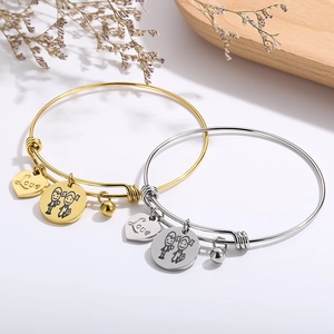 Verstellbare Edelstahl-Armreifen in Gold und Silber mit Herz-Anhänger und Liebes-Münze
