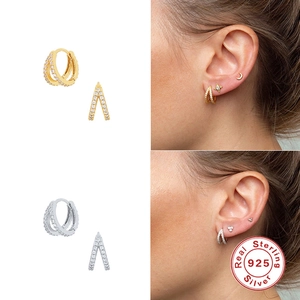 S925 sterling silver turquoise huggie earrings and V-stud set in gold and silver finish