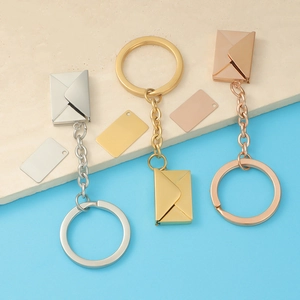 Three-color set of mirror-polished envelope pendant keychains in silver, gold, and rose gold