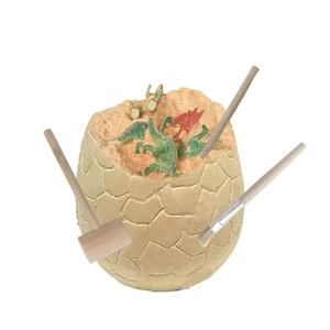 Archaeological dinosaur egg digging kit with gypsum egg, wooden hammer and brush toy set
