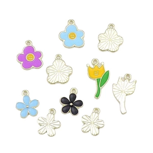 Colorful enamel tulip and flower charm pendants made of alloy for DIY jewelry sets