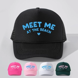 Meet Me At The Beach Buchstabendruck Trucker Hat Mesh Atmungsaktiv Verstellbar Schaumstoff Baseball Cap Sommer Strand Outdoor