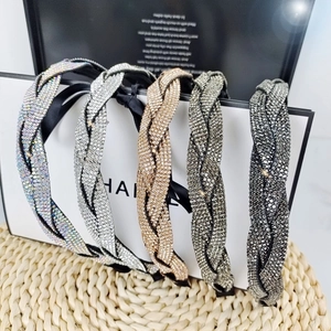 French braided headband with sparkling rhinestones in multiple colors for women