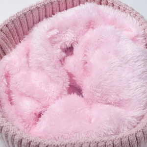 Bonnet d'hiver pour femme avec doublure peluche rose épaisse et maille jacquard