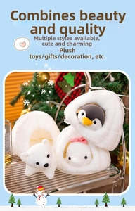 Plush Christmas penguin, seal, and polar bear set with cozy white snow nests