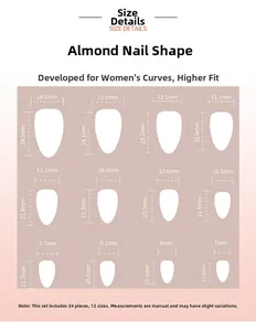 Guide des tailles pour 24 faux ongles amande courte avec 12 mesures précises