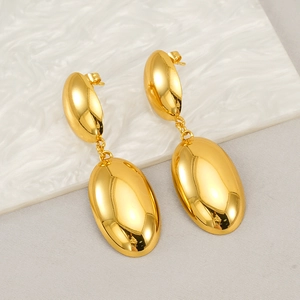 Boucles d'oreilles pendantes ovales en acier inoxydable doré au style rétro français
