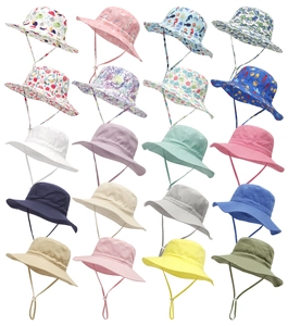 Grid view of kids sun hats in 20 colors with adjustable windproof drawstrings