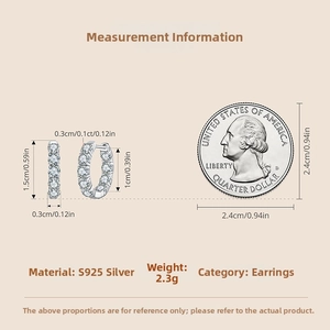 Detailed S925 sterling silver hoop earrings dimensions with moissanite pave setting