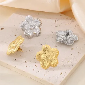 Flower Stud Earrings Stainless Steel Sunflower Shape 3D Textured Petals Elegant Jewelry For Women